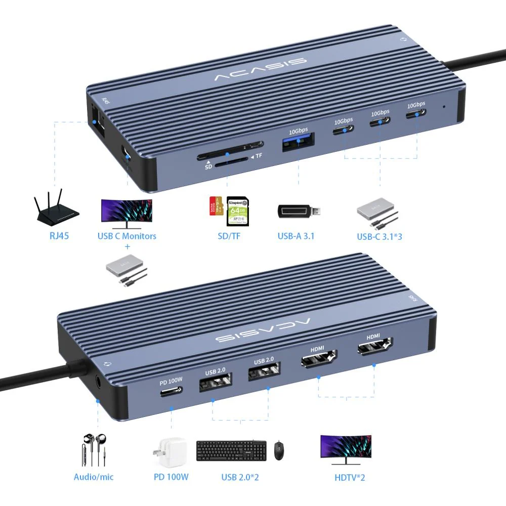 Acasis 14 Ports 4K 60Hz USB C Docking Station with PD 100W Charging - Image 11