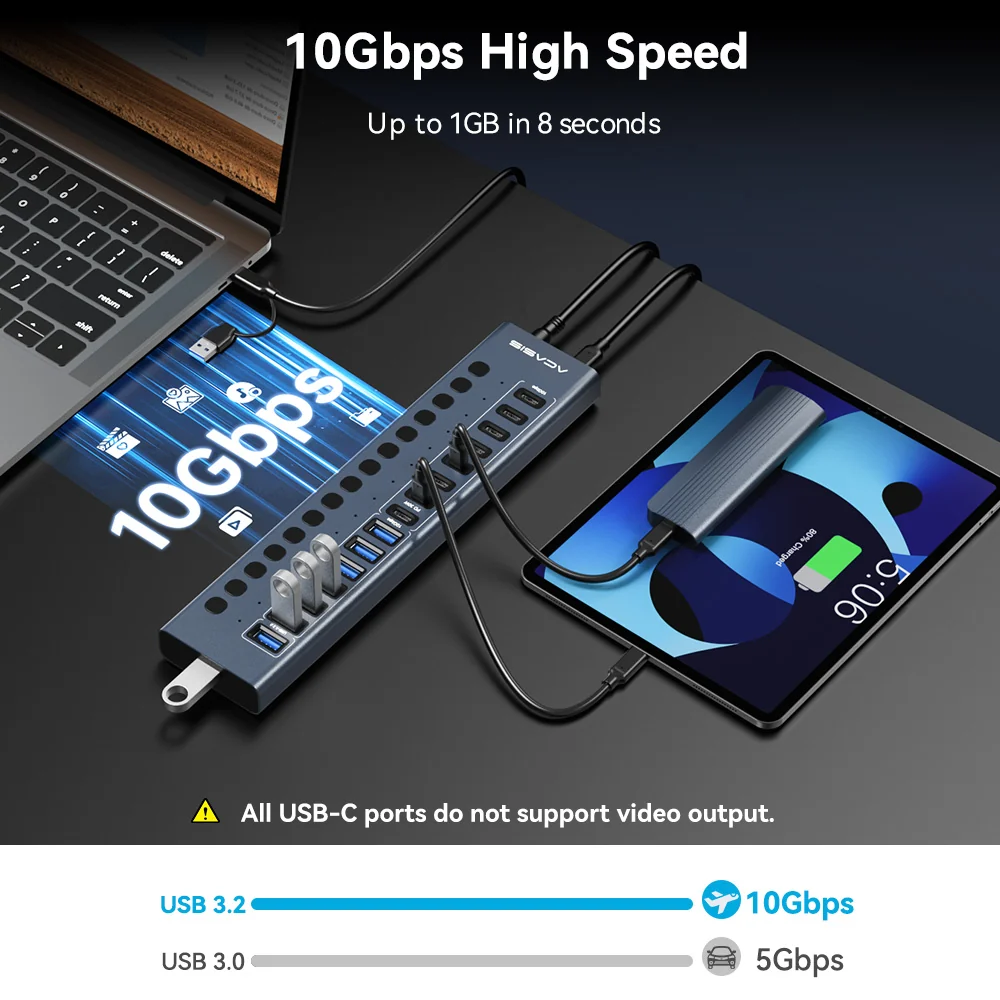 Acasis 16-Port Fast Charging USB 3.2 Hub with 8 USB-A + 8 USB-C Ports - Image 4