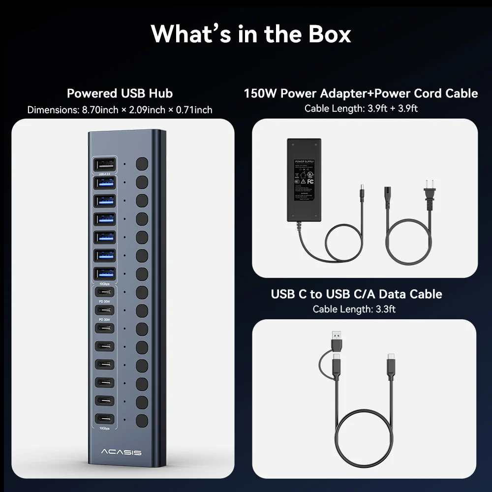 Acasis 16-Port Fast Charging USB 3.2 Hub with 8 USB-A + 8 USB-C Ports - Image 9