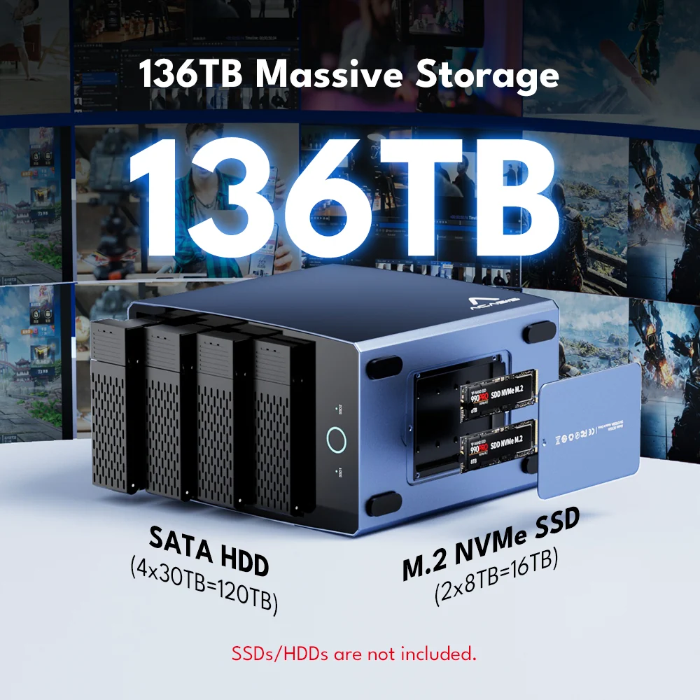 Acasis 40Gbps 6-Bay Hybrid HDD NVMe Enclosure (4 HDD + 2 SSD) - Image 3