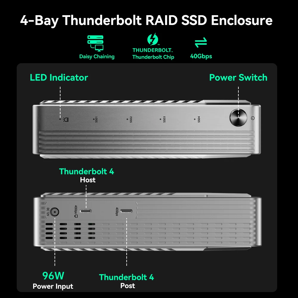 Acasis 4 Bay 40Gbps M.2 NVMe RAID SSD Enclosure Compatible with Thunderbolt 4/3 - Image 3
