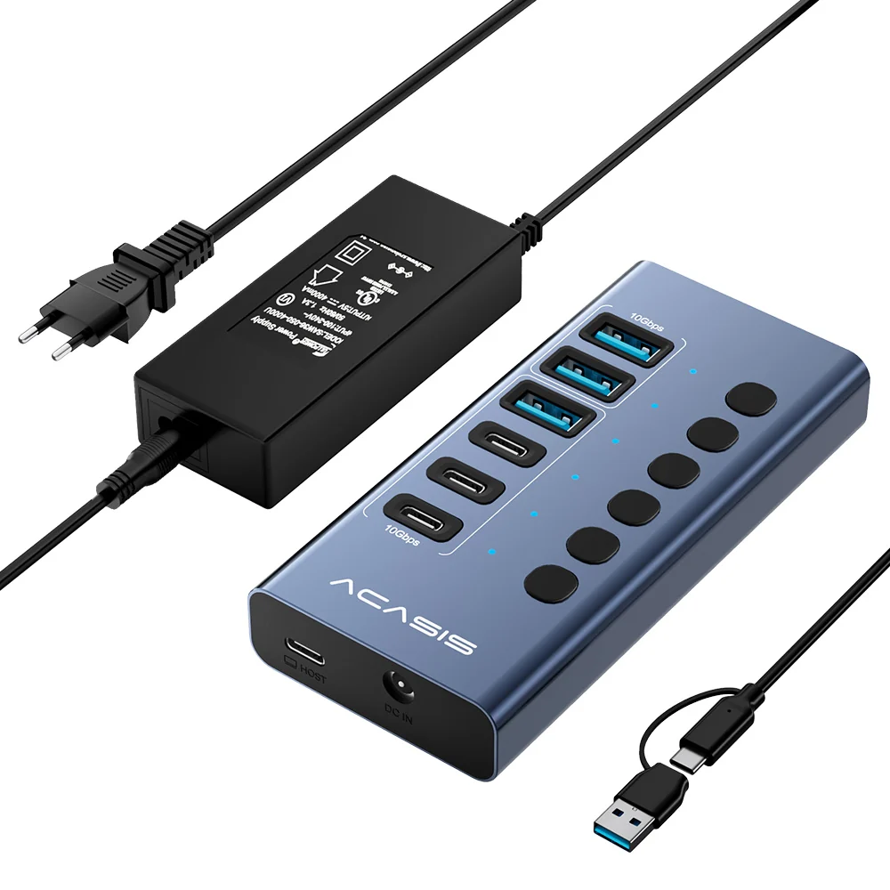 Acasis 6-Port 10Gbps USB 3.2 Hub Powered, 3 USB-A & 3 USB-C Ports - Image 9